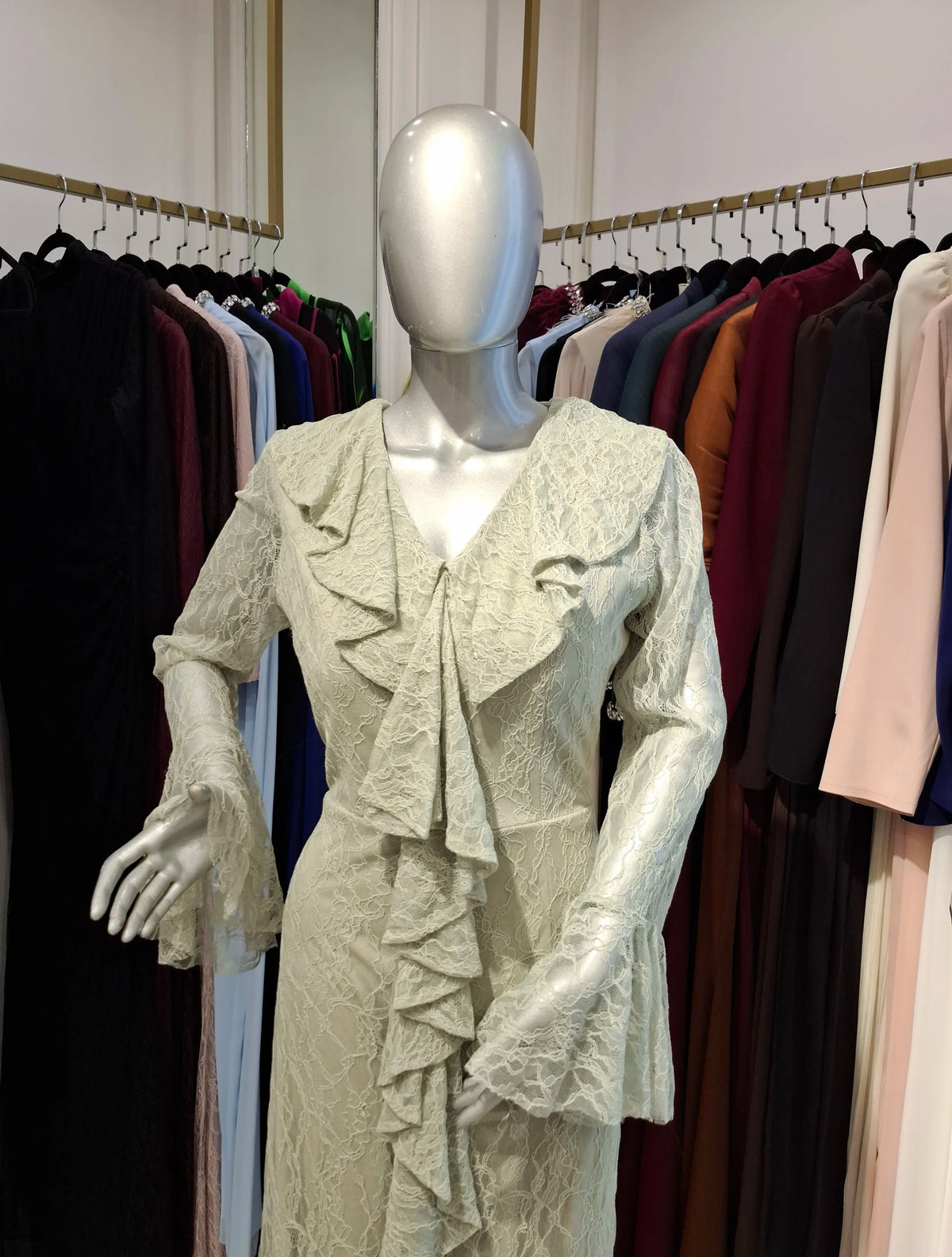 Corset Cutout Flare Sleeves Dantel Dress