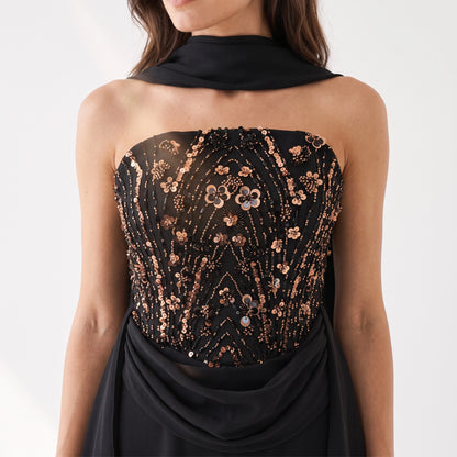 Embellished Corset Plisse Tulle Dress.