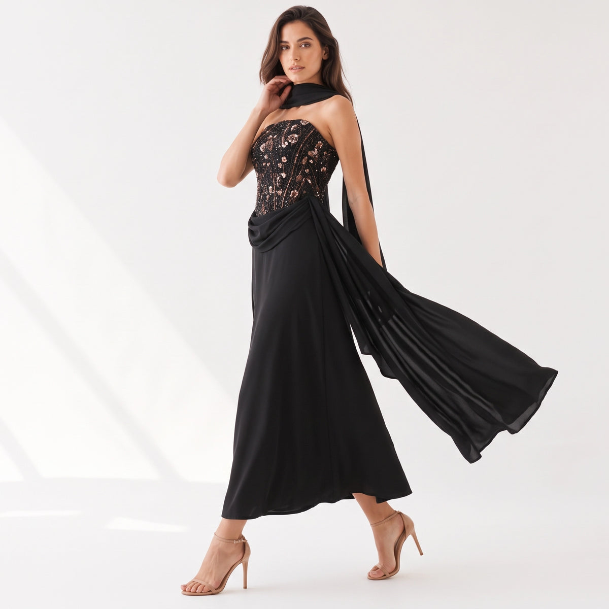 Embellished Corset Plisse Tulle Dress.