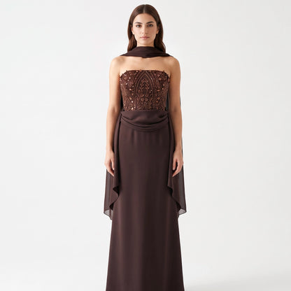 Embellished Corset Plisse Tulle Dress.