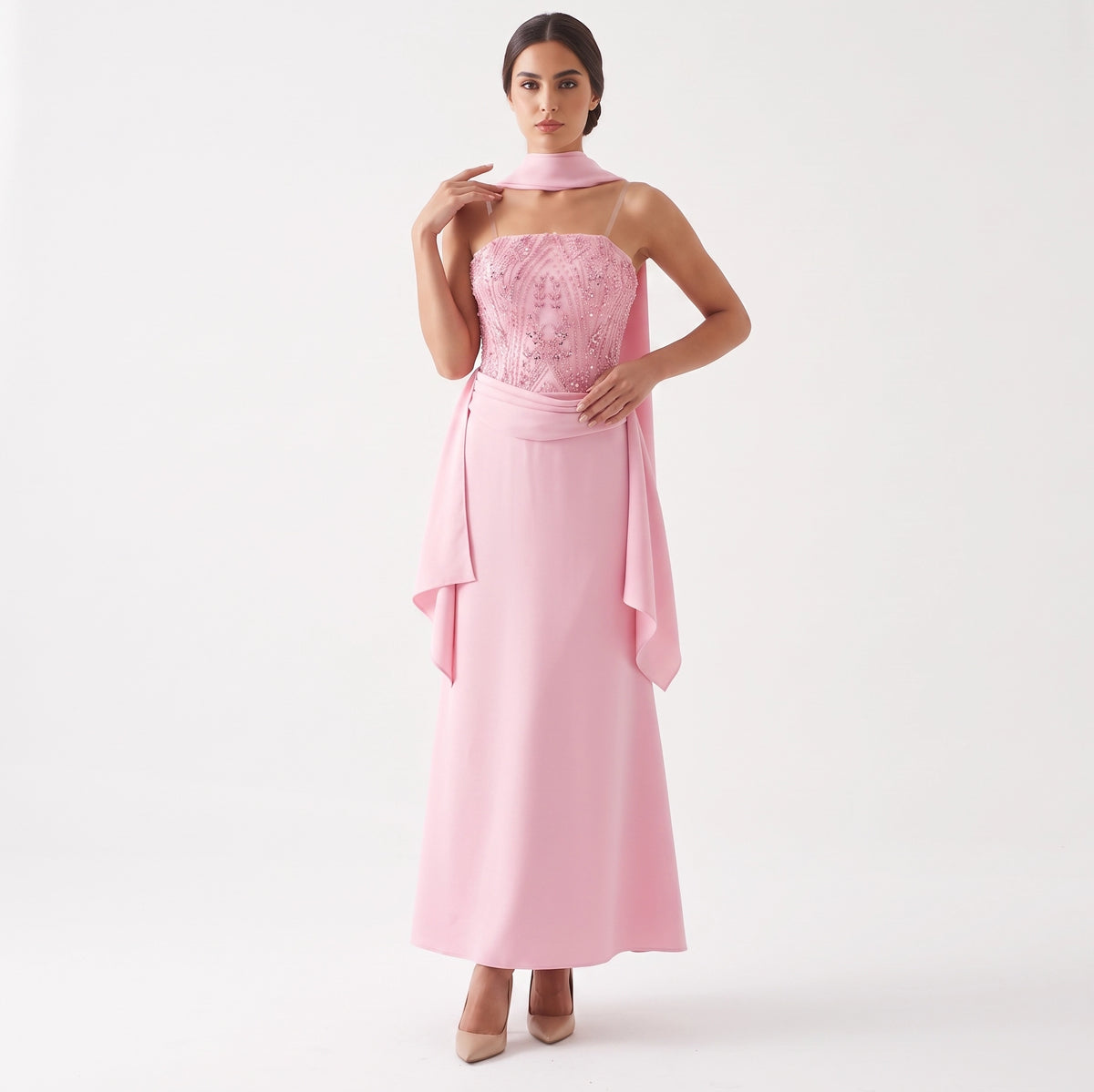 Embellished Corset Plisse Tulle Dress.