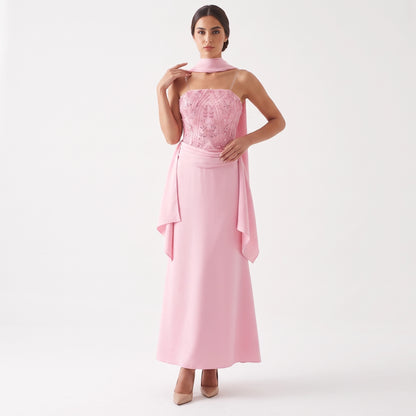 Embellished Corset Plisse Tulle Dress.