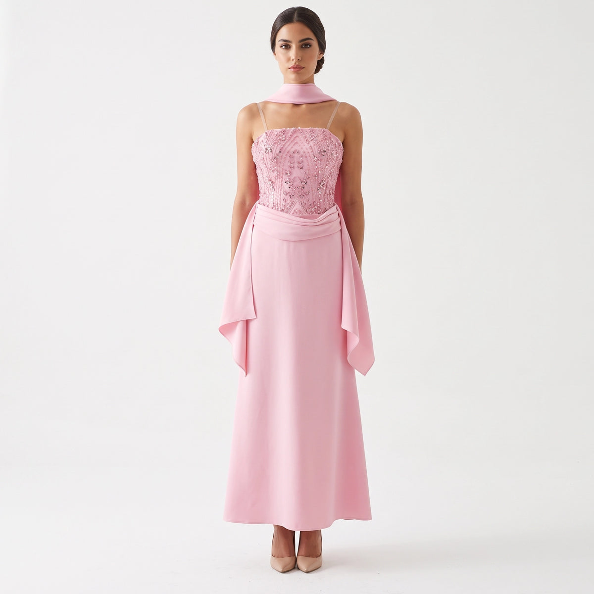 Embellished Corset Plisse Tulle Dress.