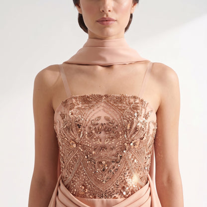 Embellished Corset Plisse Tulle Dress.