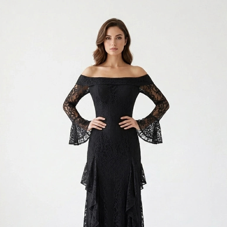 Draped Off Shoulder Corset Dantel Dress
