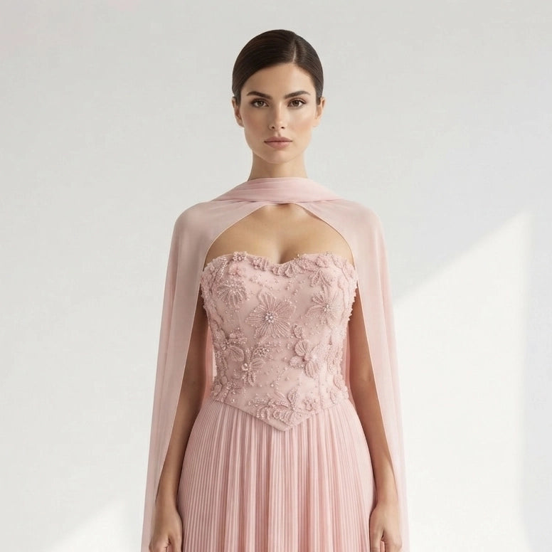 Corset Flower Details Plisse Skirt Chiffon.