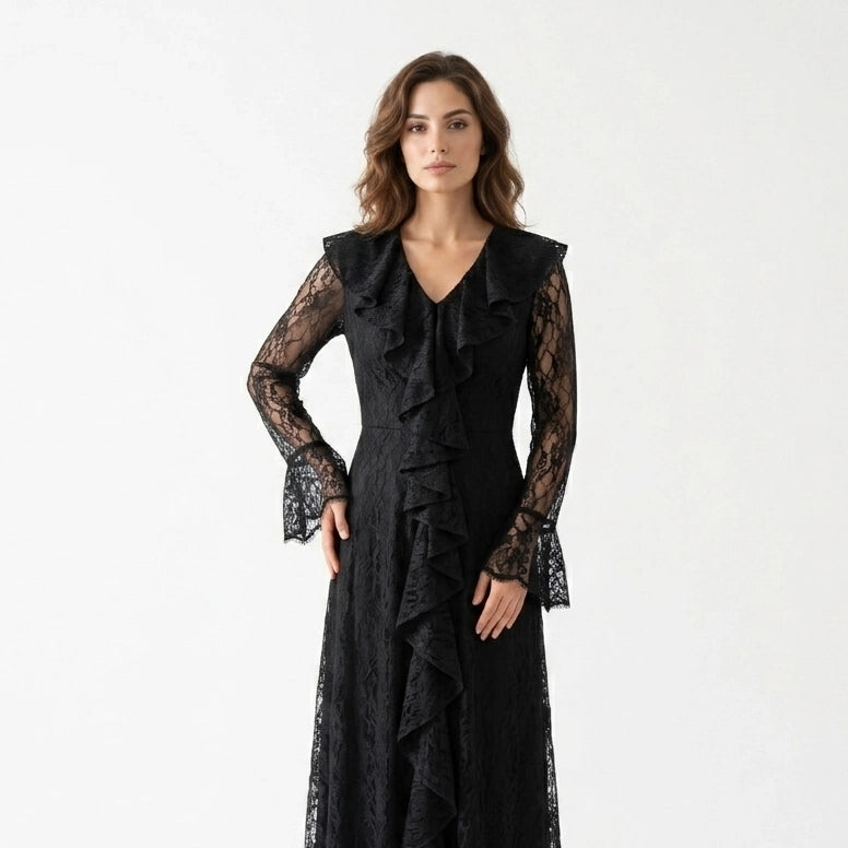 Corset Cutout Flare Sleeves Dantel Dress