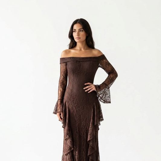 Draped Off Shoulder Corset Dantel Dress