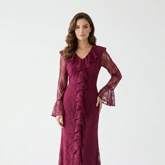 Corset Cutout Flare Sleeves Dantel Dress