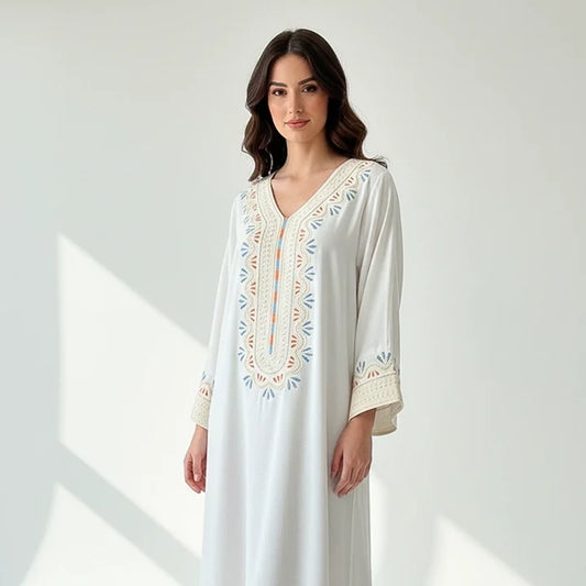Round Neck Tiny Shine Crystal Details Jalabiya