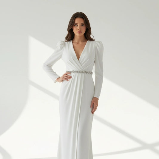Jeweled Crystal-Bodice Crepe Gown.