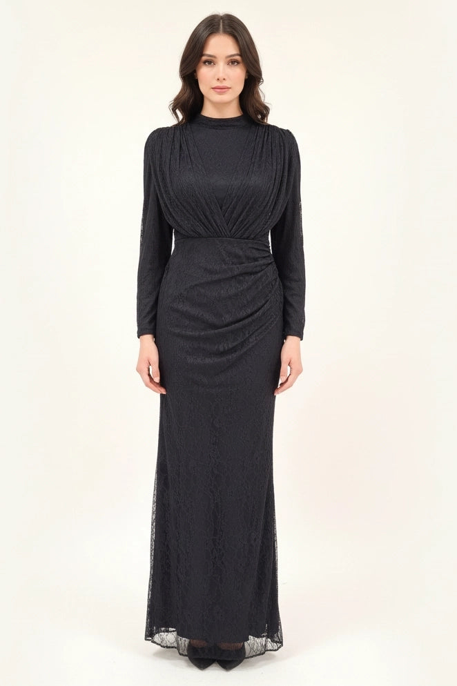 Wrap Neck Beaded Dantel Dress