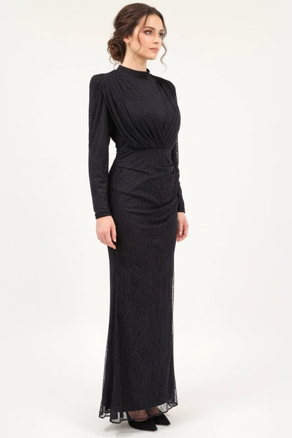 Wrap Neck Beaded Dantel Dress