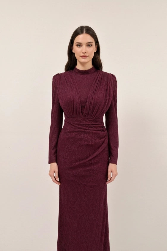 Wrap Neck Beaded Dantel Dress