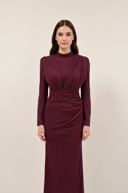 Wrap Neck Beaded Dantel Dress
