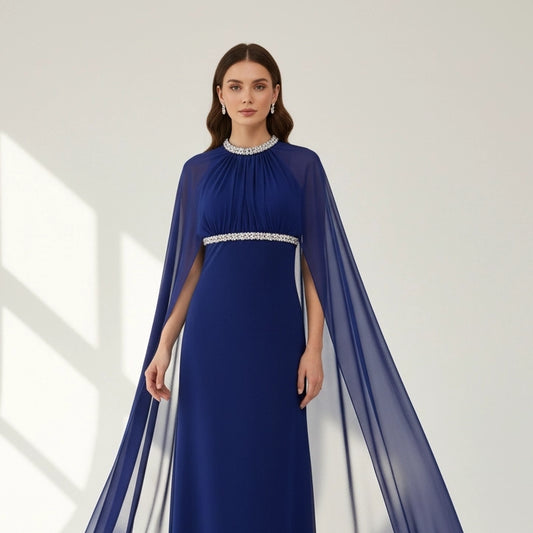 Embellished Neck Gathered Organza Dress