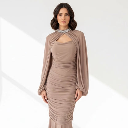 Bejeweled Cape Dress