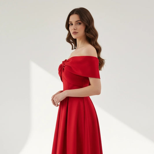 Off Shoulder Embellished A-Line Dress