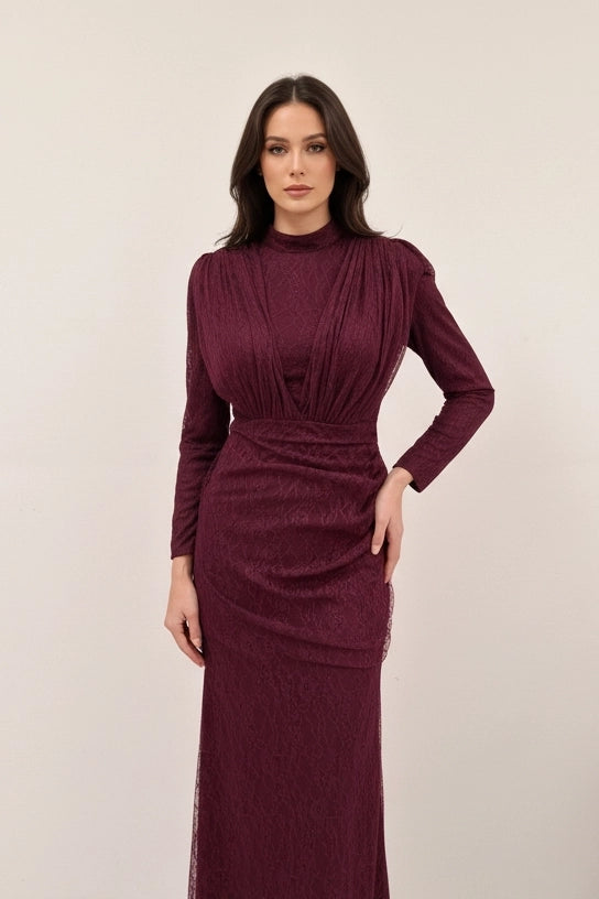 Wrap Neck Beaded Dantel Dress