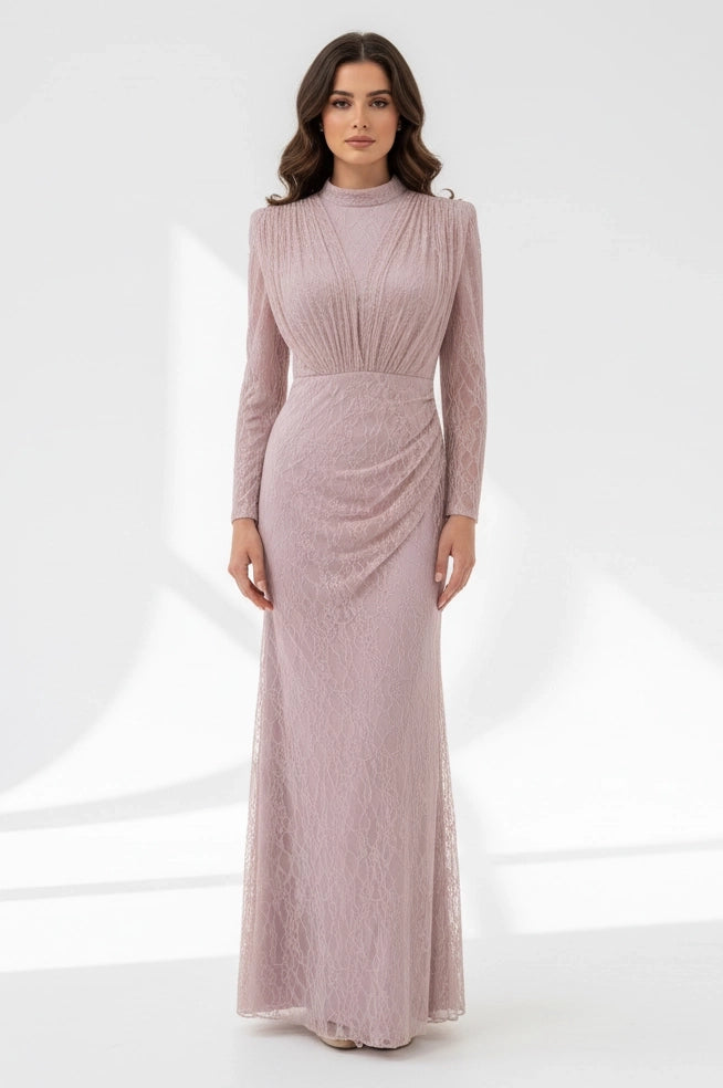 Wrap Neck Beaded Dantel Dress