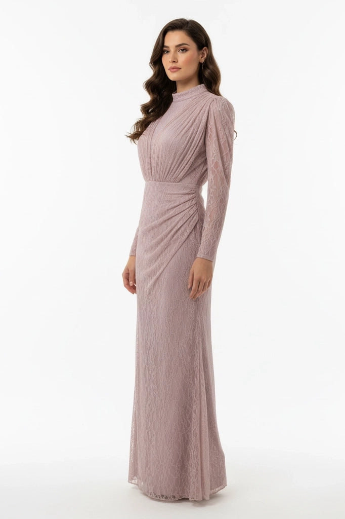 Wrap Neck Beaded Dantel Dress