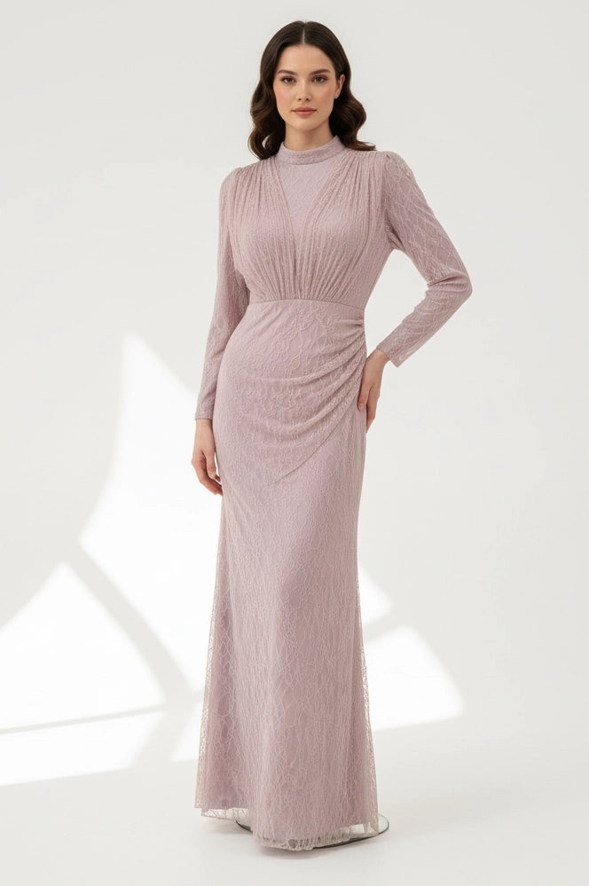 Wrap Neck Beaded Dantel Dress