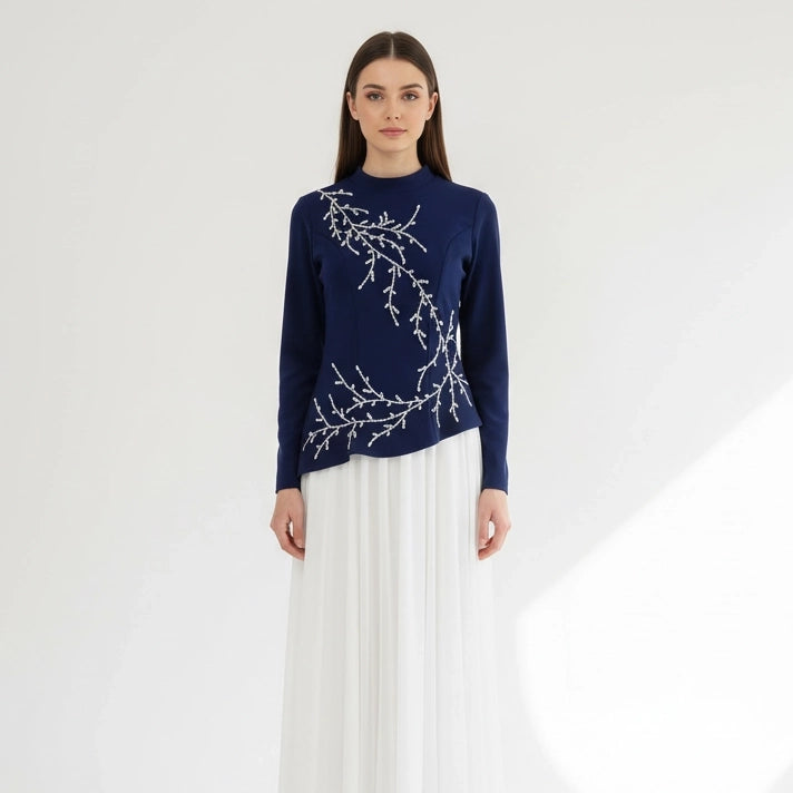 Plisse Skirt Crystal Waistline Crepe Dress