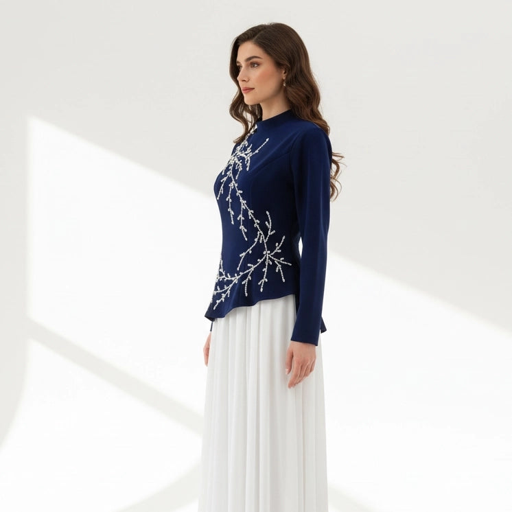 Plisse Skirt Crystal Waistline Crepe Dress