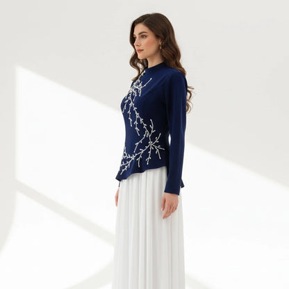 Plisse Skirt Crystal Waistline Crepe Dress