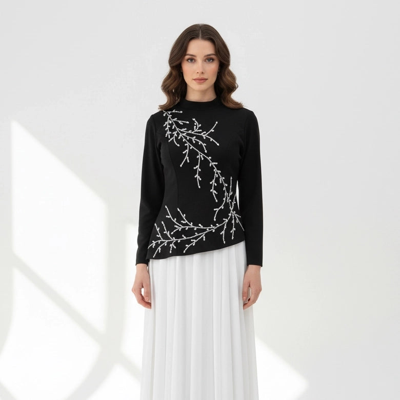 Plisse Skirt Crystal Waistline Crepe Dress