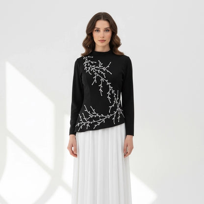 Plisse Skirt Crystal Waistline Crepe Dress
