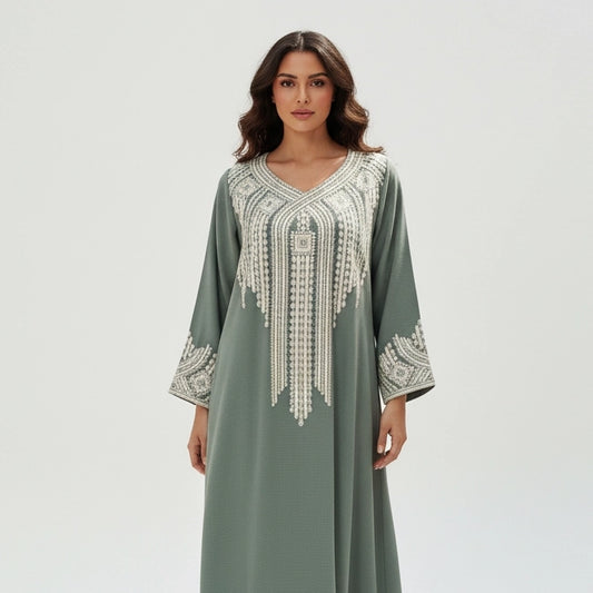 U-Neck Embroidered Jalabiya