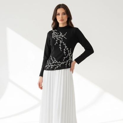 Plisse Skirt Crystal Waistline Crepe Dress