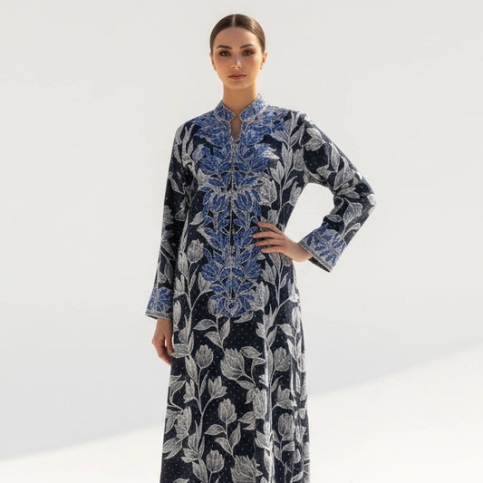 Ornate Leaf Velvet Abaya