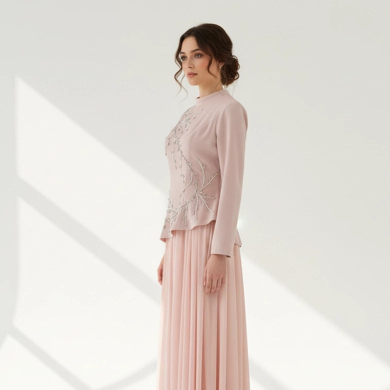 Plisse Skirt Crystal Waistline Crepe Dress