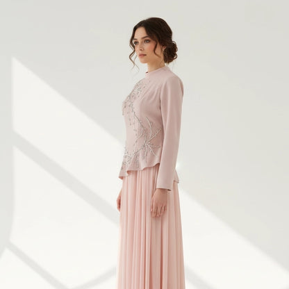 Plisse Skirt Crystal Waistline Crepe Dress