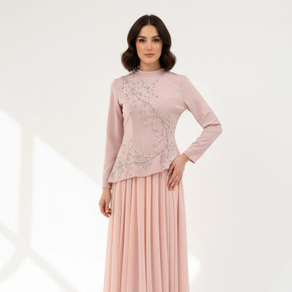 Plisse Skirt Crystal Waistline Crepe Dress
