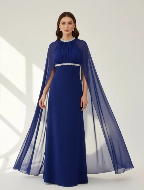 Embellished Neck Gathered Organza Dress