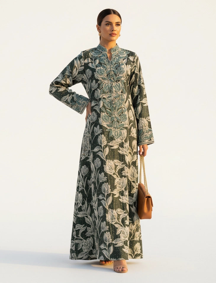 Ornate Leaf Velvet Abaya