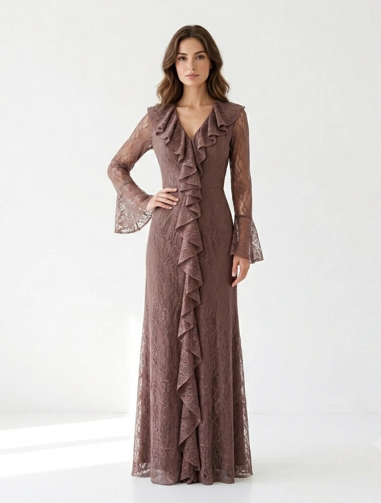 Corset Cutout Flare Sleeves Dantel Dress