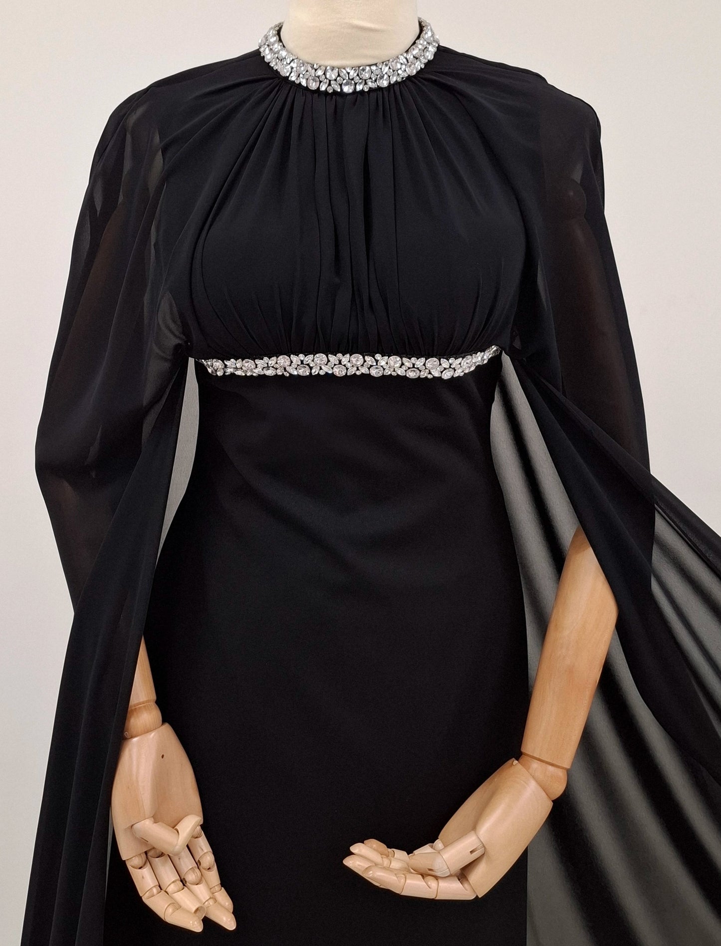 Embellished Neck Gathered Organza Dress