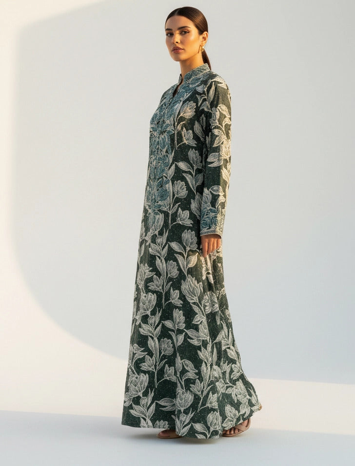 Ornate Leaf Velvet Abaya
