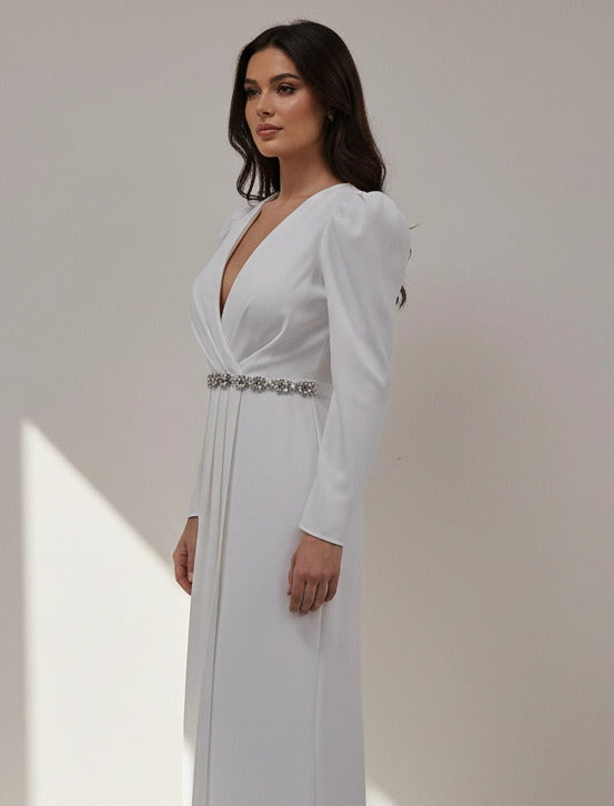 Jeweled Crystal-Bodice Crepe Gown.