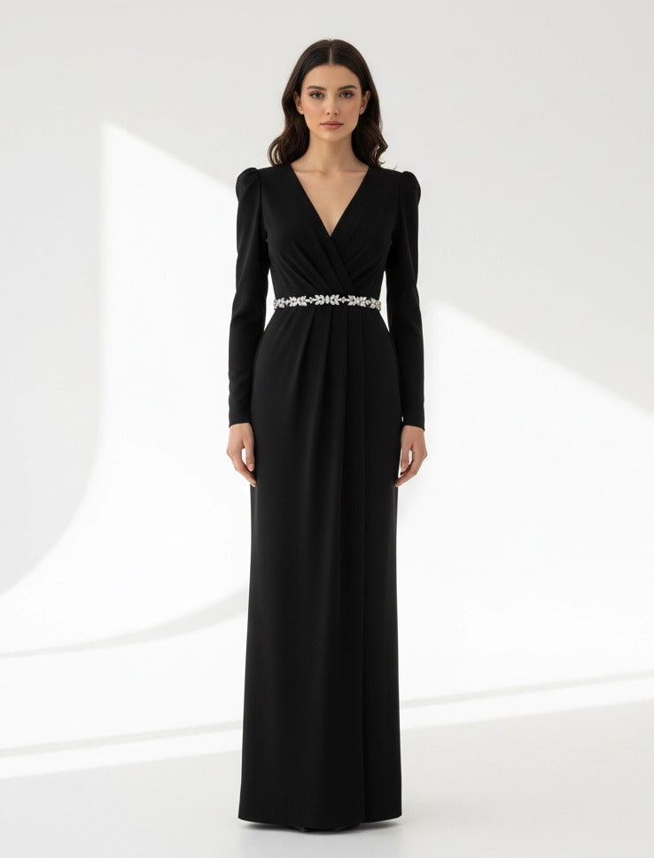 Jeweled Crystal-Bodice Crepe Gown.