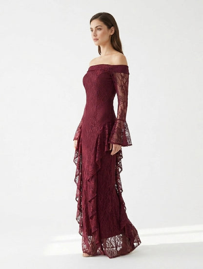 Draped Off Shoulder Corset Dantel Dress