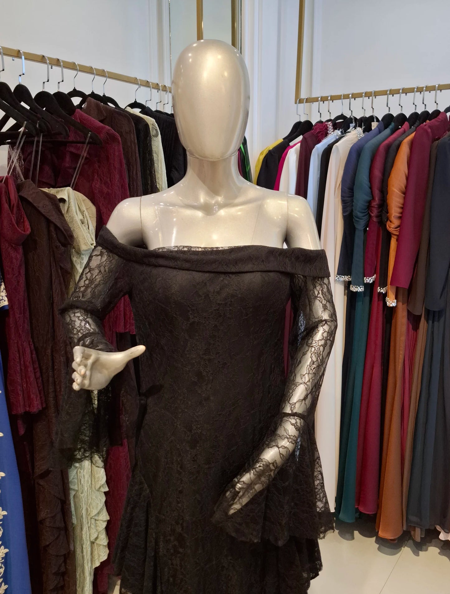 Draped Off Shoulder Corset Dantel Dress