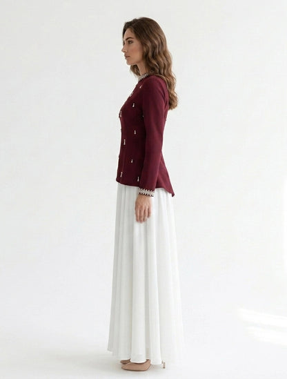 High Neck Crystal Neck Crepe Dress.