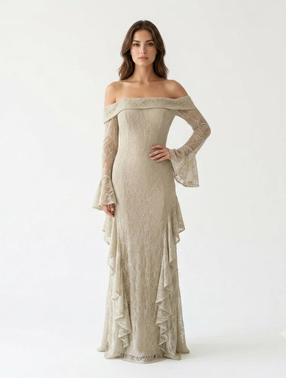Draped Off Shoulder Corset Dantel Dress
