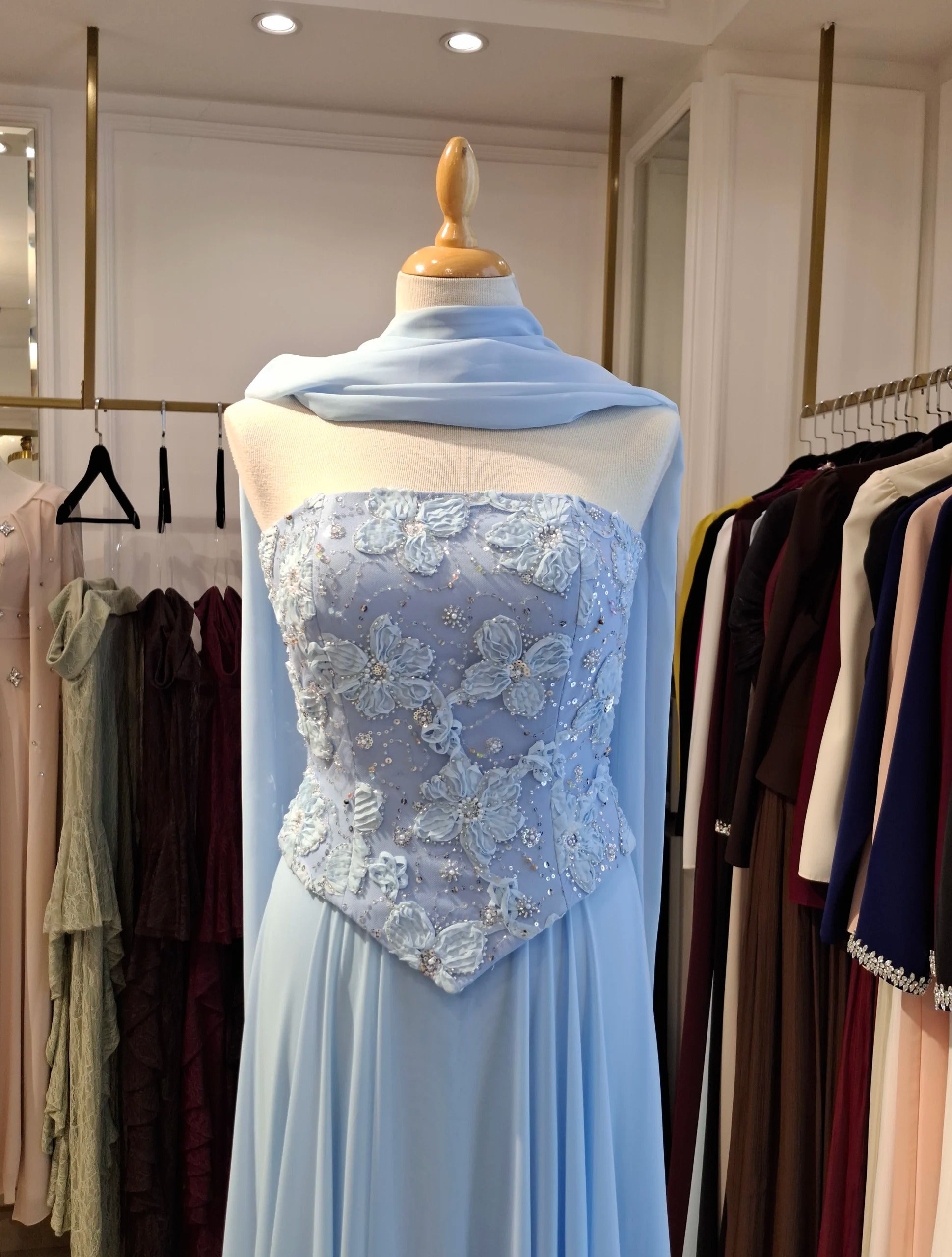 Corset Flower Details Plisse Skirt Chiffon.