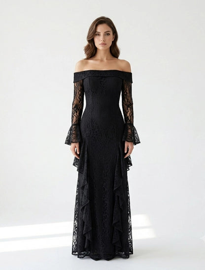 Draped Off Shoulder Corset Dantel Dress